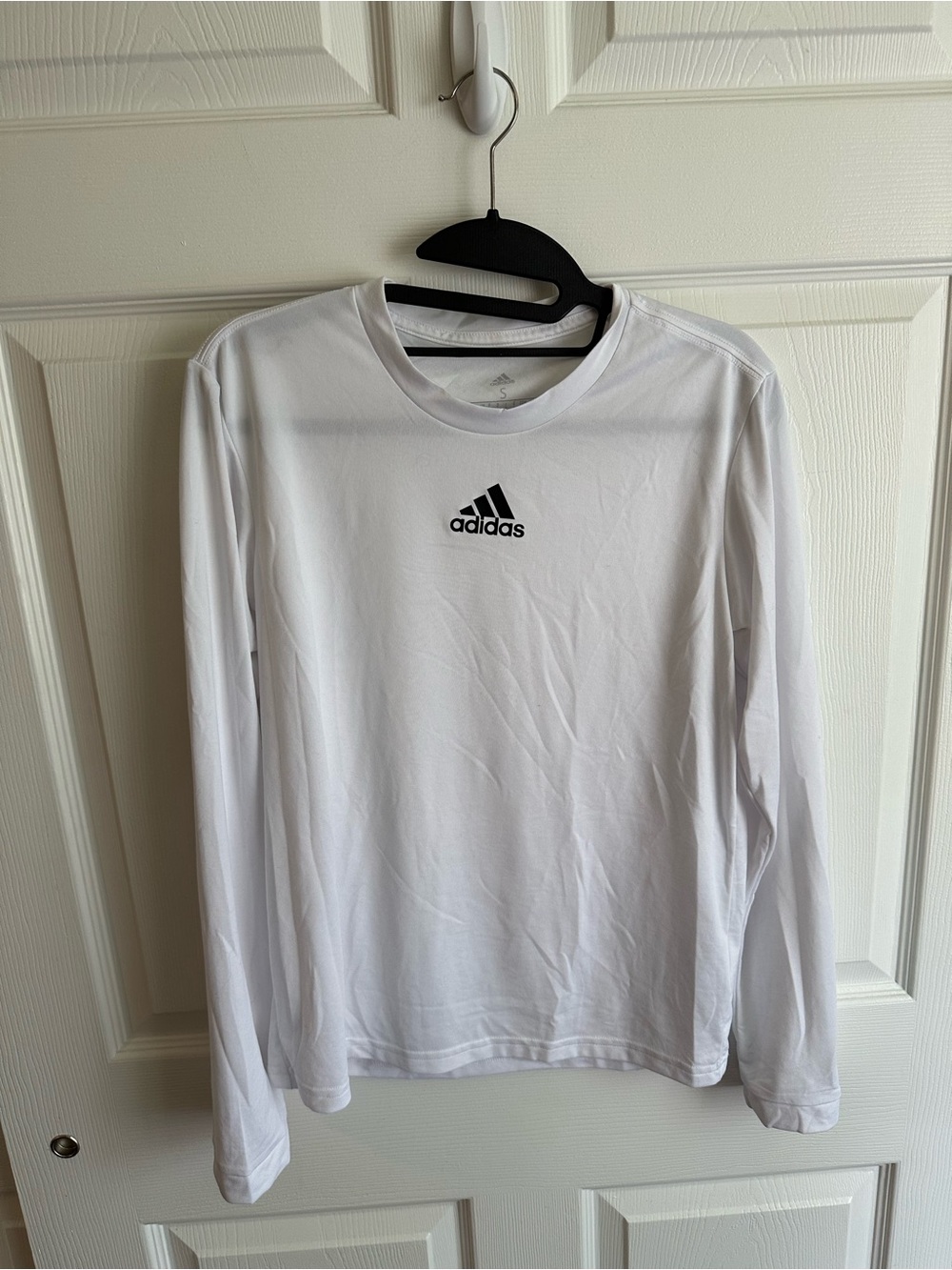 adidas White Long-Sleeve Crew Shirt with Black Logo
